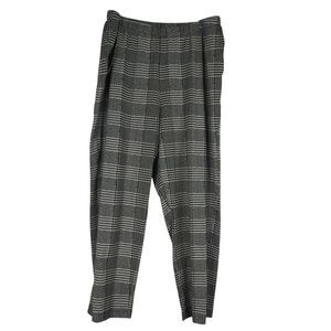 Lands End Pants Women's 1X Black White Glen Plaid Sport Knit High Rise Straight